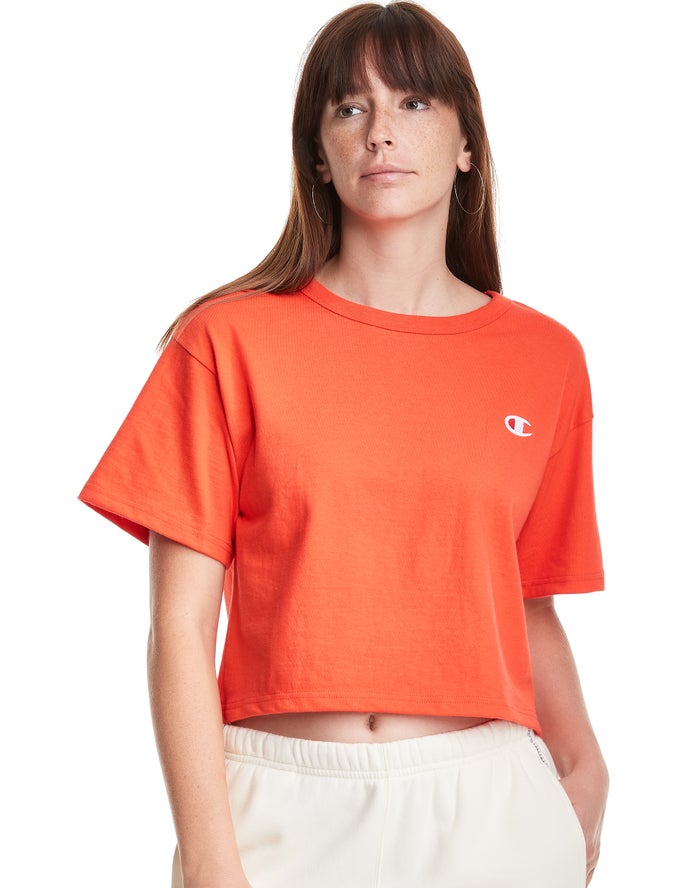 Champion Heritage Cropped C Logo - Naisten Oranssi T-Paita - Suomi 2403857-BX